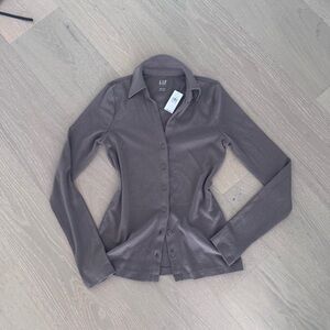 GAP Women's Brown Taupe Button Up Long sleeve